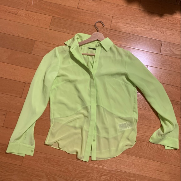 Neon Green Sheer Blouse - Picture 2 of 4